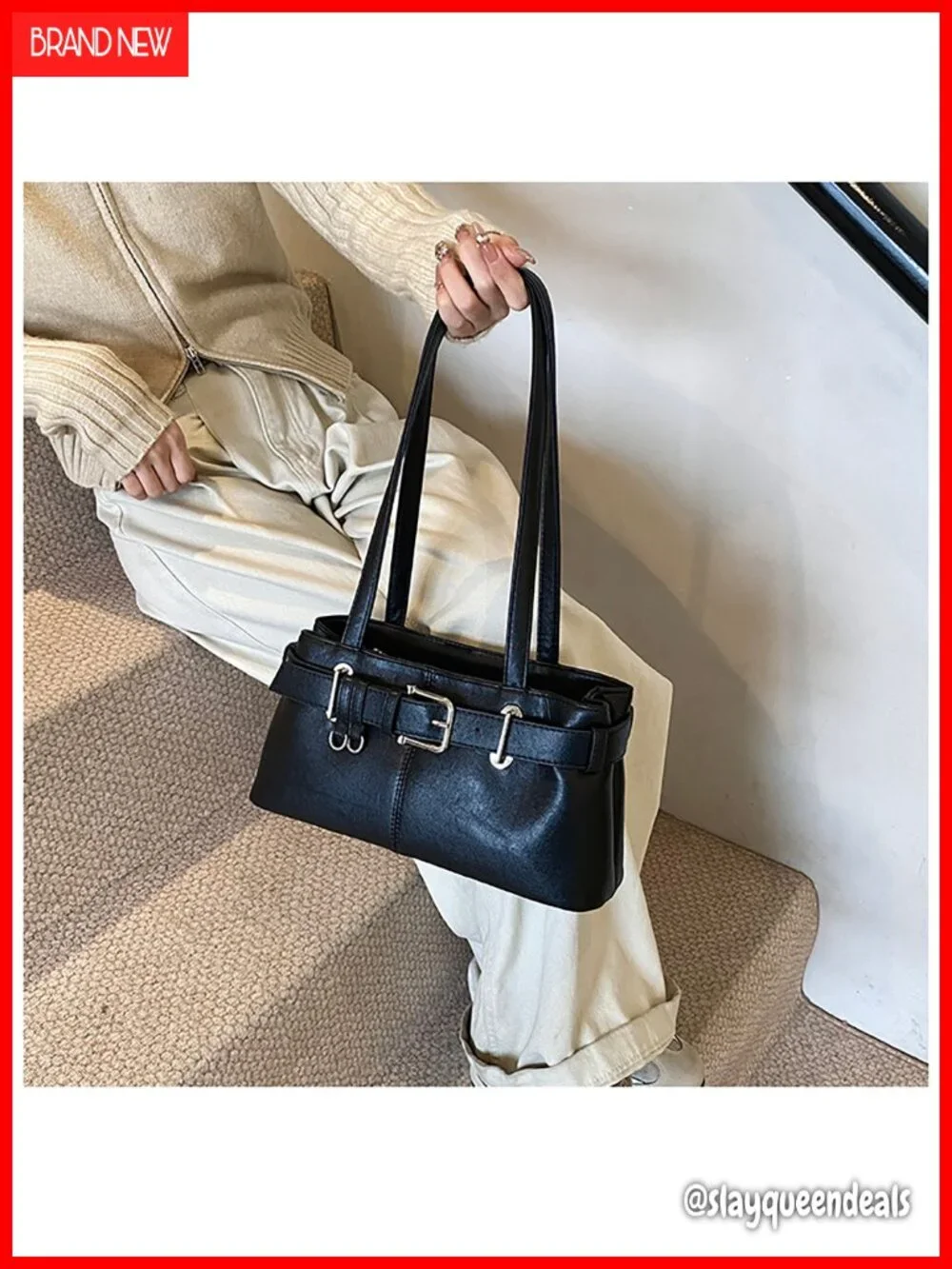 Vintage Y2K Hobo Purse with Belt Buckle Small PU Leather Underarm Satchel